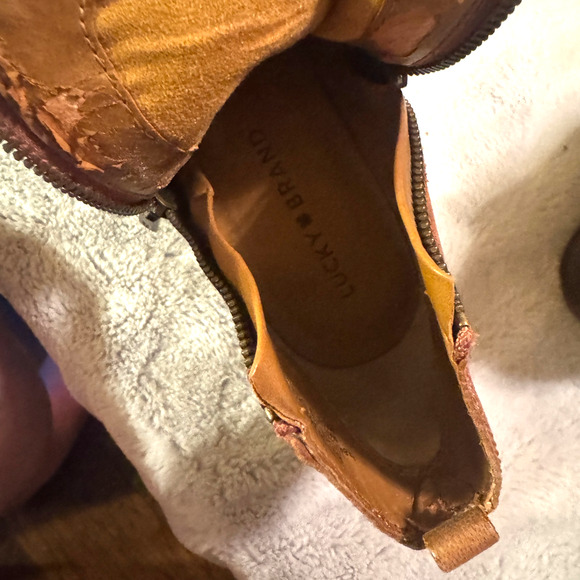 LUCKY BRAND Boots Brown Leather Basel booties side zip distressed womens 8.5M - Picture 6 of 8